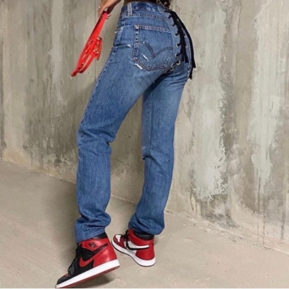 Samaria Leah Lace Up Reworked Jeans